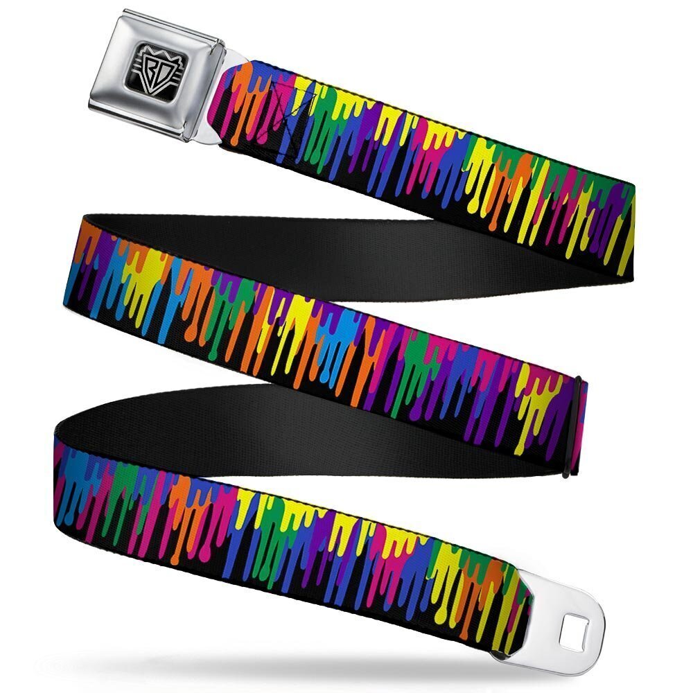 2608 Seatbelt Belt - Paint Drips Black/Multi Neon - 1.0" Wide - 20-36